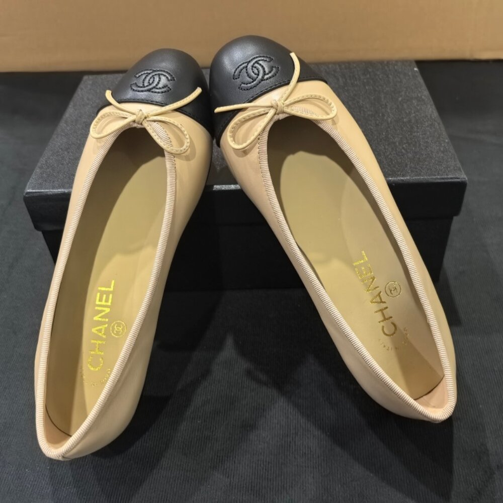 Chanel Beige and Black Flats